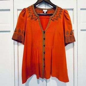 Tracy Reese Embroidered Silk Top Size S